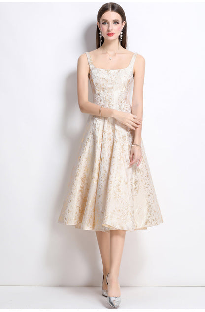vanessa A-line Jacquard midi dress - apricot