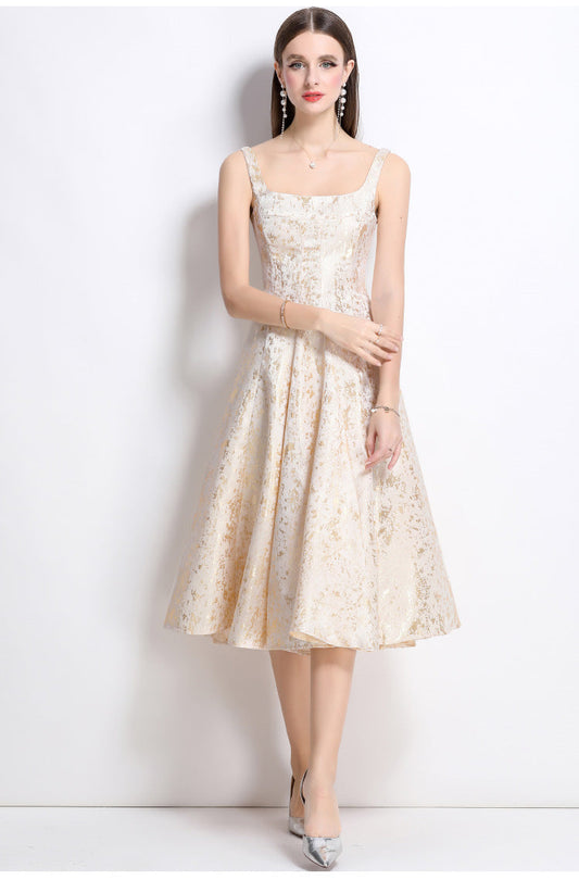 vanessa A-line Jacquard midi dress - apricot