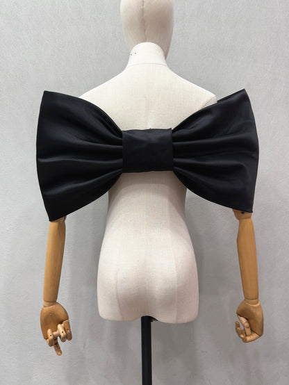 Oversized Solid White Satin Giant Bow Bridal Shoulder Accessory