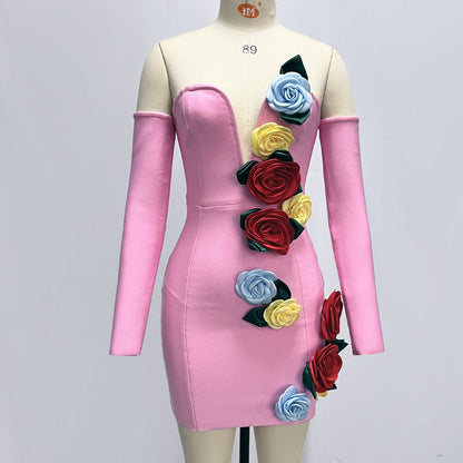 Eigra 3d Flower Tube Top Mini Dress