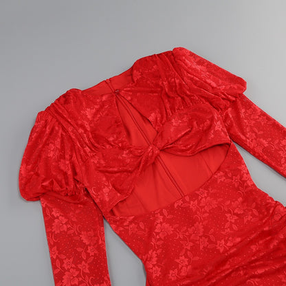 Dariel Floral Jacquard Cutout Draped Mini Dress - Red