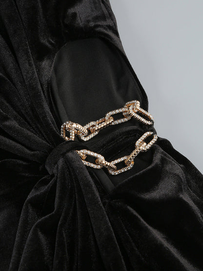 velvet crystal embellished maxi dress in black