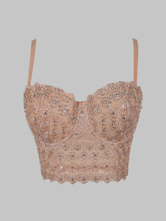 Calista skin tone high-end embroidered rhinestone-encrusted boning corset