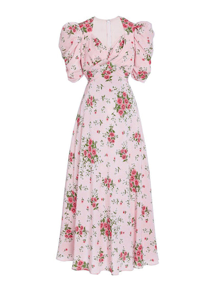 pink floral  V-neck maxi dress