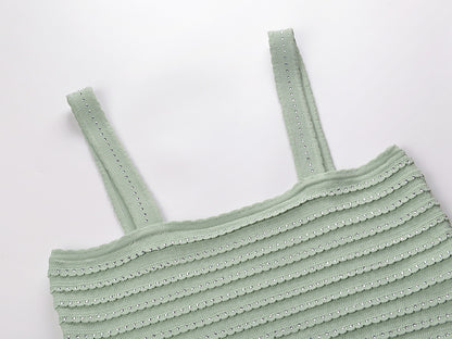 Rhinestone Trim Knit Crop Top in Almond Green