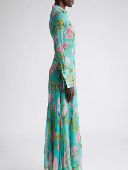 Green Printed Single Breasted dress