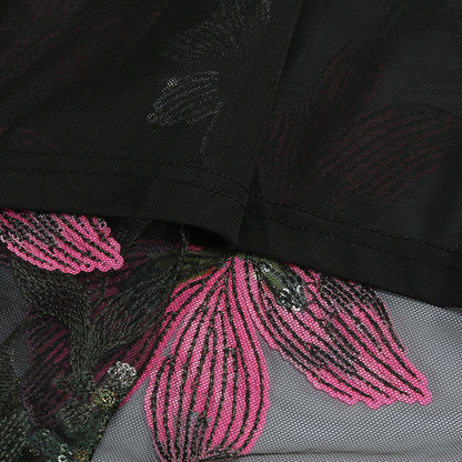 Black Floral Embroidered Mesh Column Dress