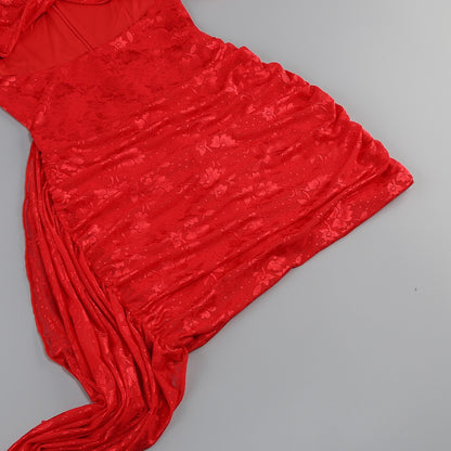Dariel Floral Jacquard Cutout Draped Mini Dress - Red