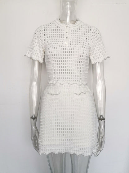 angela ruffle trim Pearl beaded knit sweater