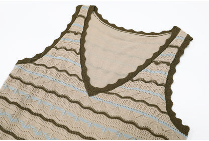 Beige Crochet-Style Knit A-Line Maxi Dress