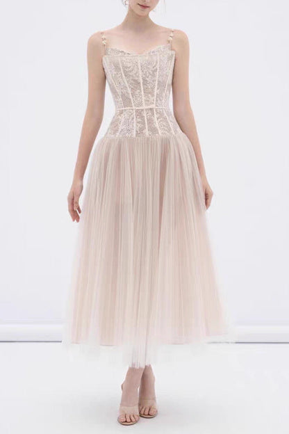 Alani Apricot Lace Mermaid Spaghetti Strap Tulle Dress