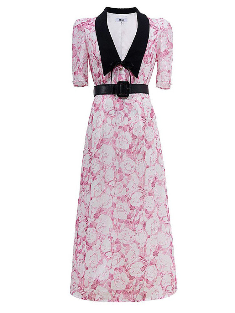 pink floral printed midi dress