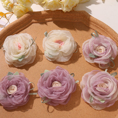 Spring Girl's Super Fairy Chiffon Flamed Edge Lace Rose Flower DIY 3D Corsage Claw Clip Headwear Clothing Accessories
