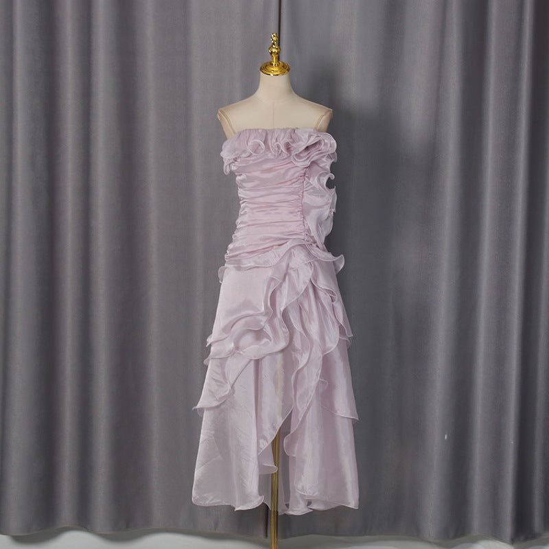 Dusty Rose Organza High-Low Asymmetrical Dress