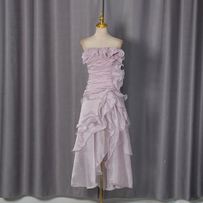 Dusty Rose Organza High-Low Asymmetrical Dress
