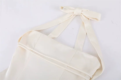 Halter Double Strap Satin Fit &amp; Flare Mini Dress