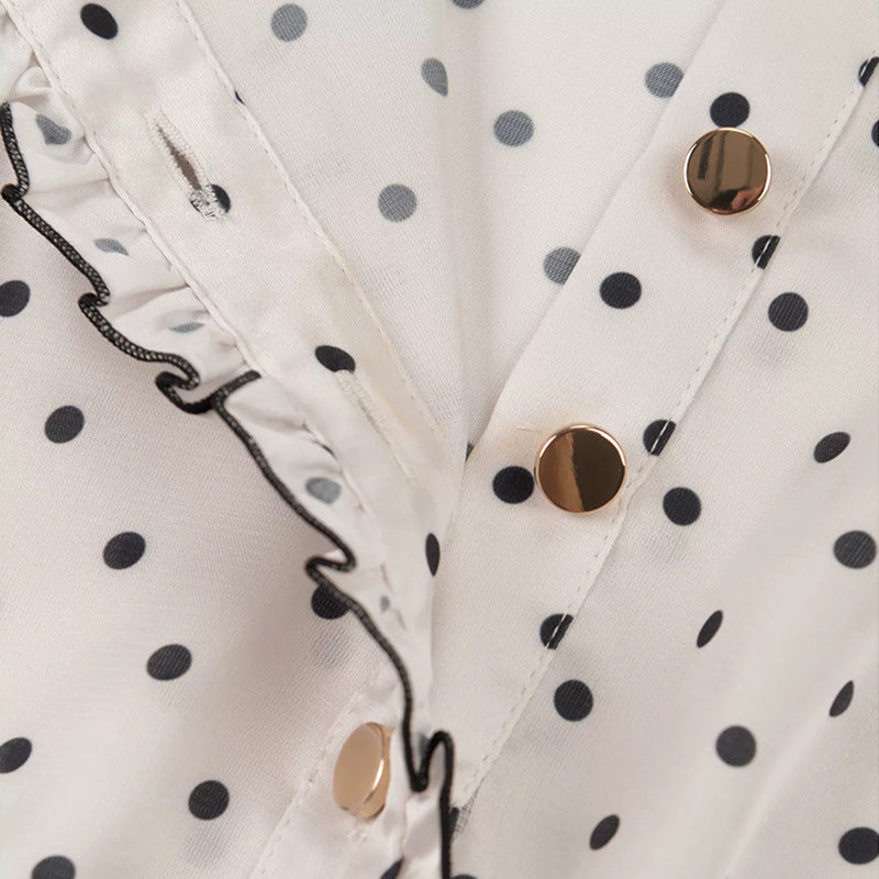 Polka Dot Ruffle Sleeve Midi Dress