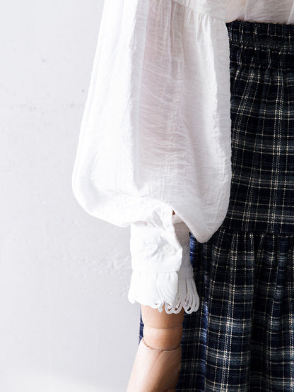 Ruffled Peter Pan Collar Puff Long Sleeve Crinkled Blouse
