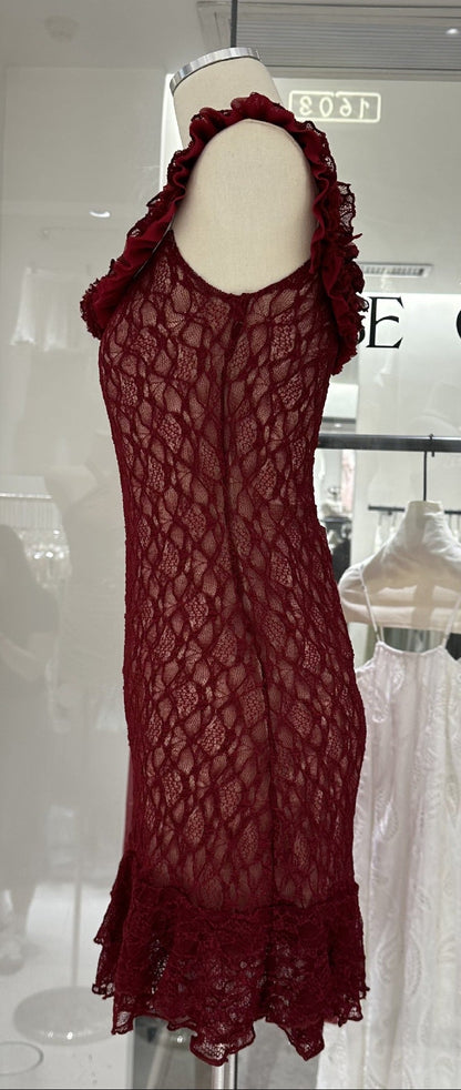 jenny Ruffle Flower Lace strapless Mini Dress