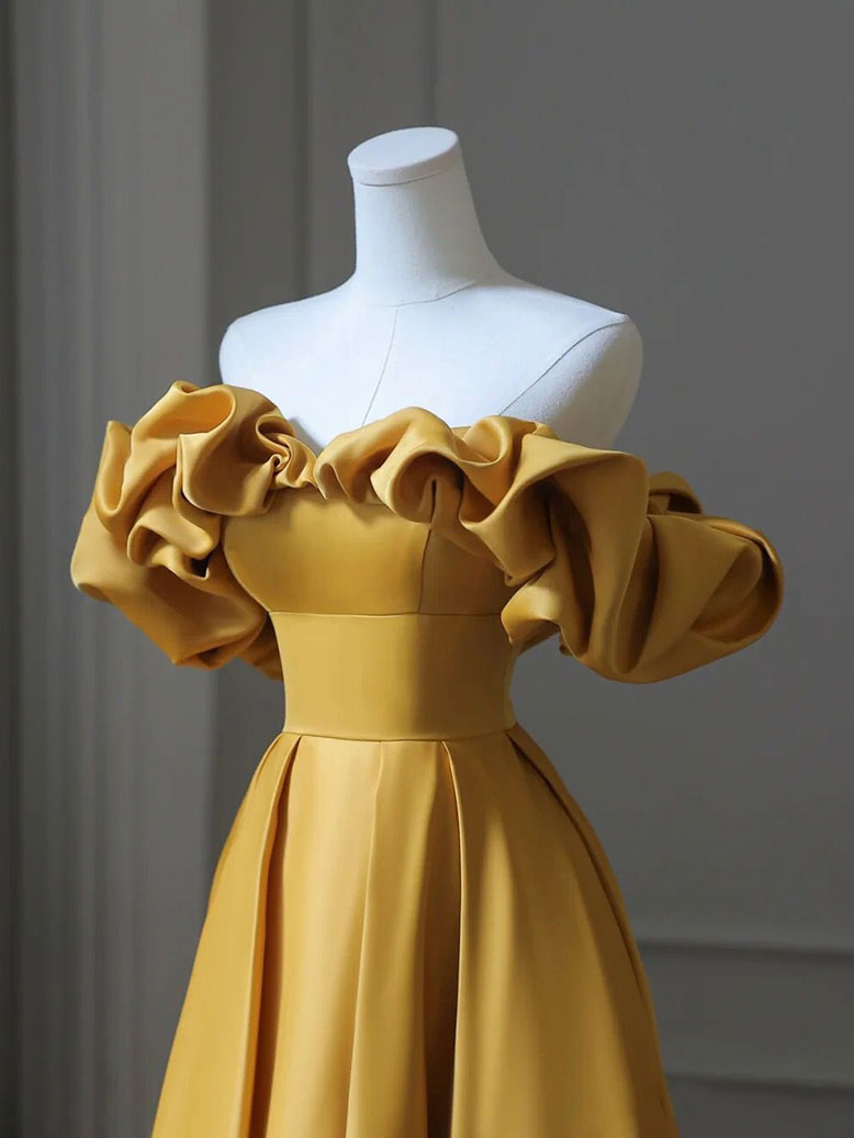Yellow A-Line Satin  Dresses
