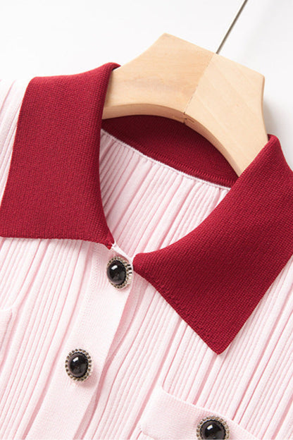 christine Pink Contrast Collar Knit Mini Dress