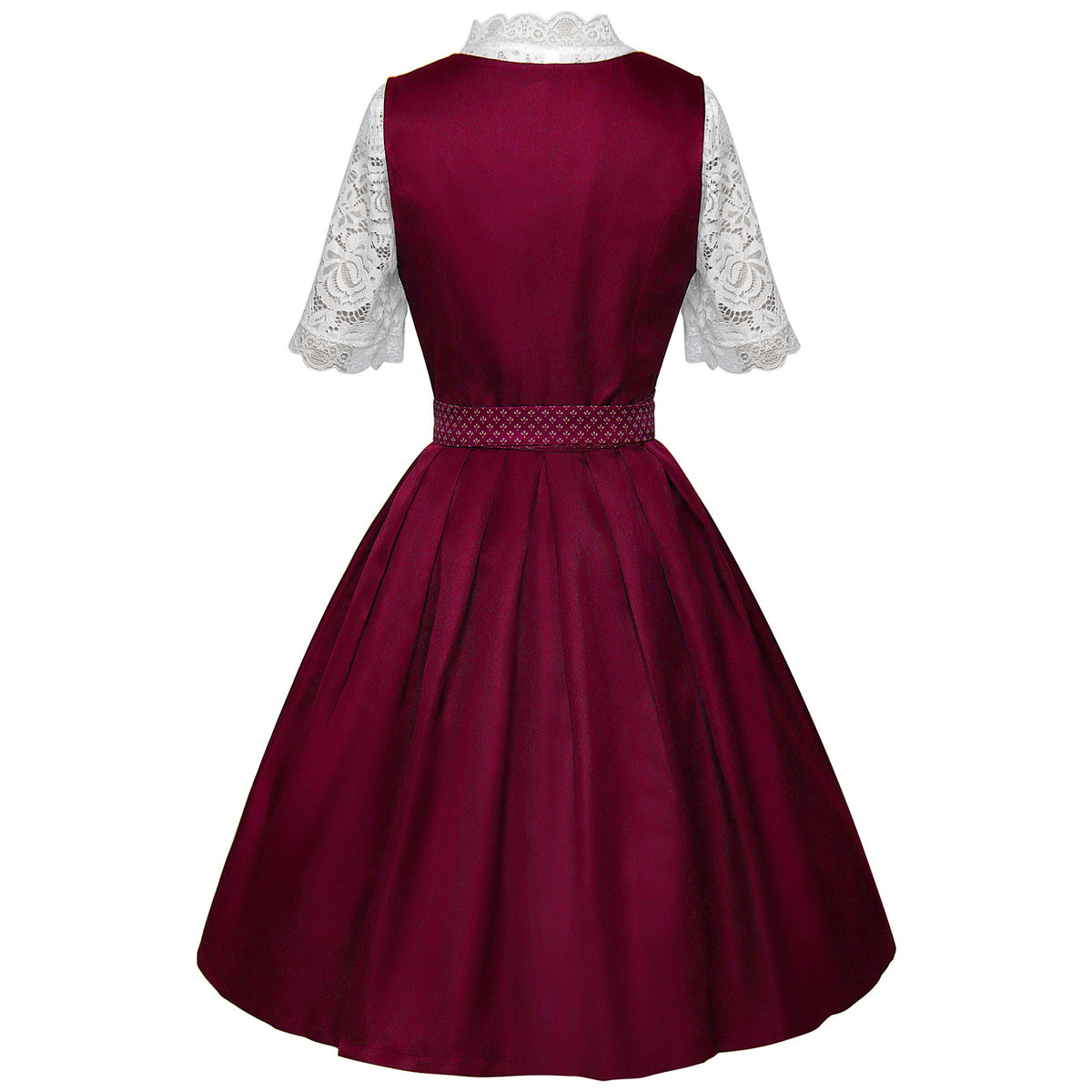 burgundy satin-finish polyester or taffeta fit-and-flare dirndl dress set