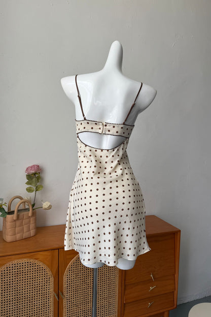 Satin Polka Dot Mini Dress in beige