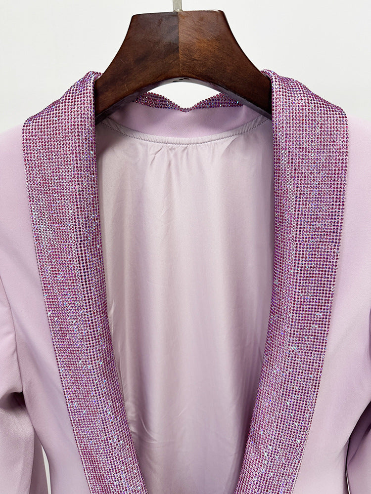 violet Pink crêpe maxi dress with crystal chainmail flower