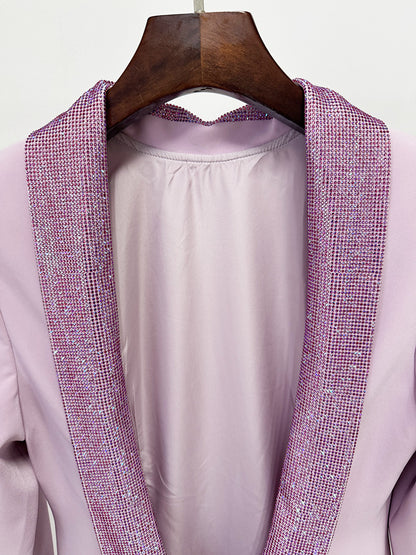 violet Pink crêpe maxi dress with crystal chainmail flower
