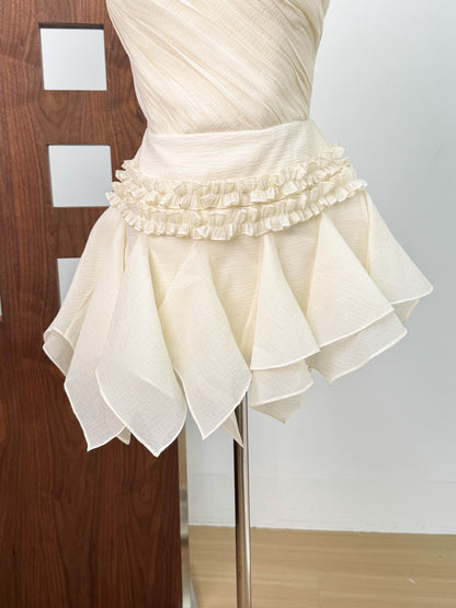 astrid Halter neck 3D flower lace puffy mini dress in white
