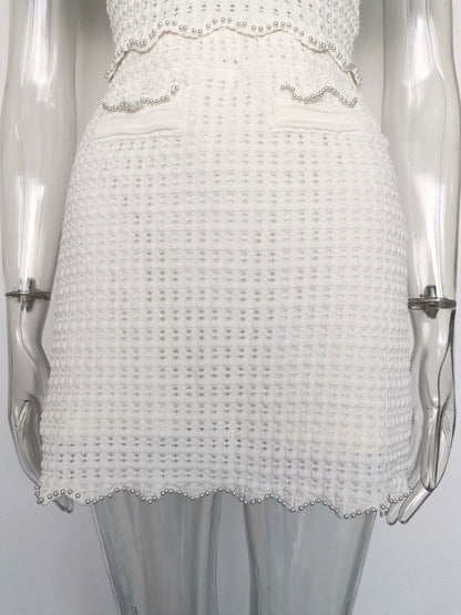 angela ruffle trim Pearl beaded knit sweater
