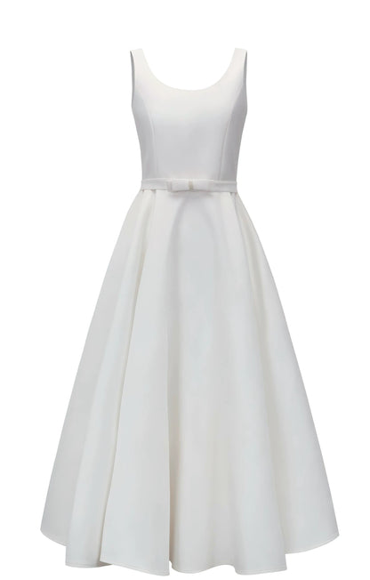 bow U-neck sleeveless Hepburn midi dress