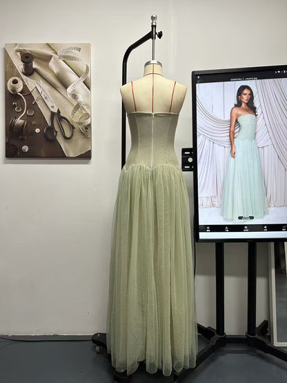 sabrina tulle strapless maxi dress - green
