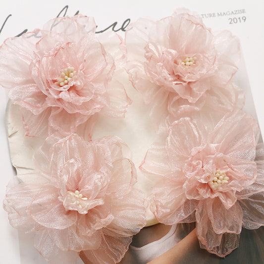 Photography: Princess hair accessories, lightweight organza, peach pink floral DIY, handmade mesh hair tie, claw clip, women's clothing accessories