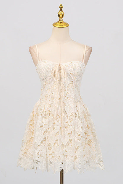 Lace hollow Sleeveless Mini Dress in yellow