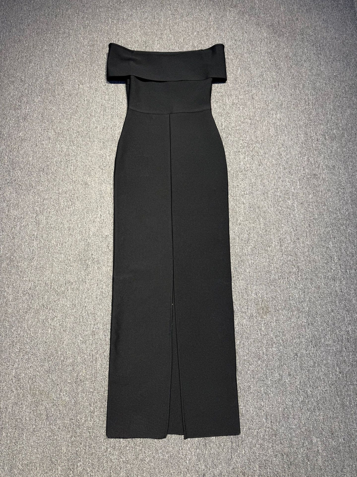 laurel Off-shoulder rhinestone bandage maxi dress in black