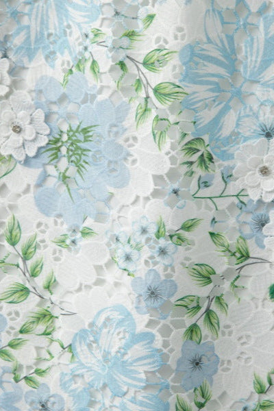 hazel Floral Printed Lace Mini Dress in sky blue