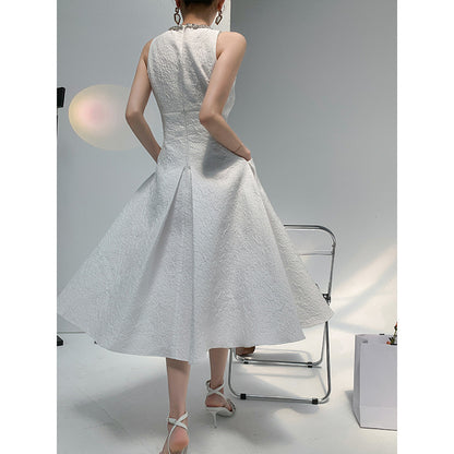 AVA Rhinestone Sleeveless Full Skirt Dress-White