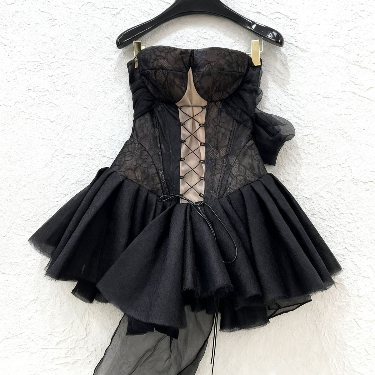 amelia Halter neck tube top with cross straps mini dress in black