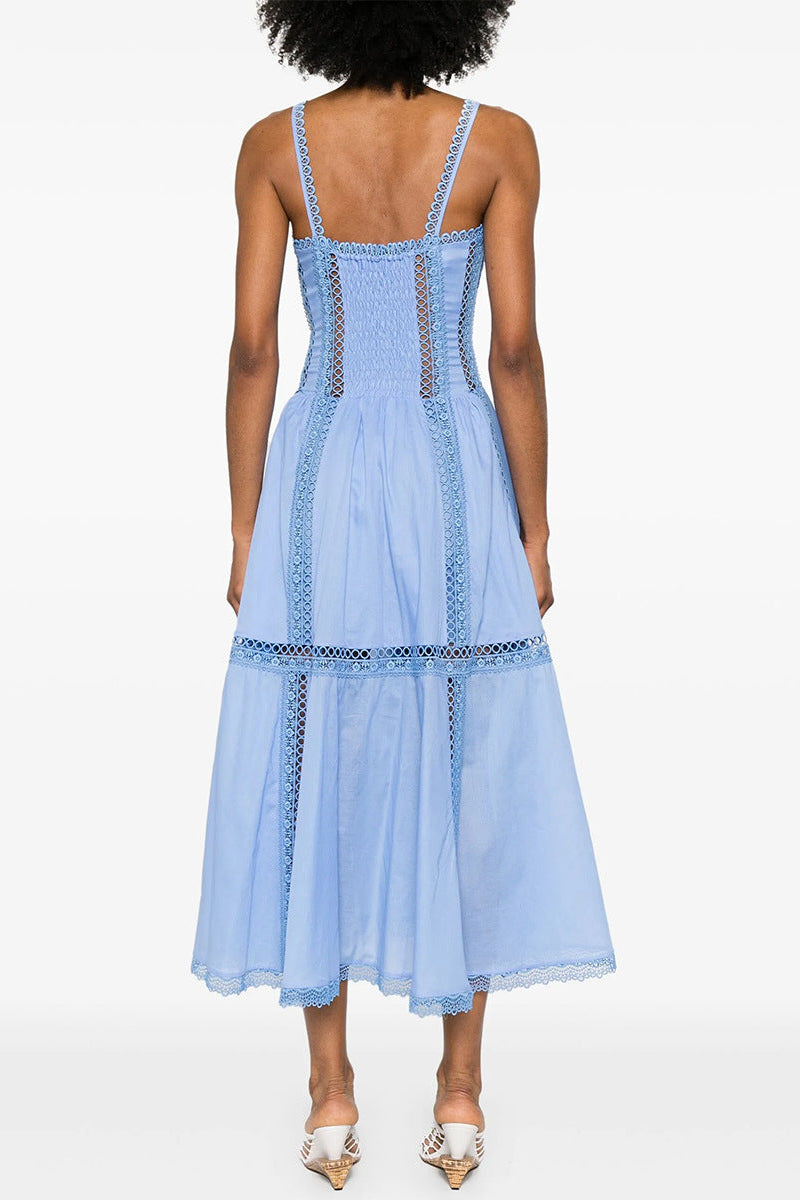 lillian embroidered hollow tube top maxi dress