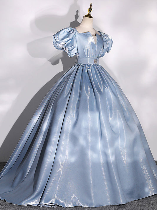 Ball Gown Puff Sleeves Blue Sweet Dress
