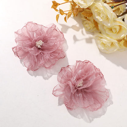 Photography: Princess hair accessories, lightweight organza, peach pink floral DIY, handmade mesh hair tie, claw clip, women's clothing accessories