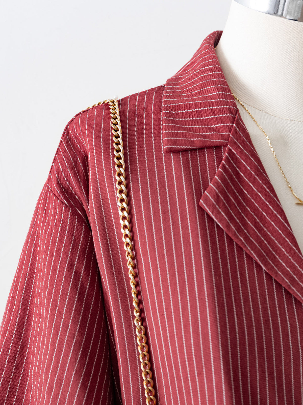 Vertical Stripe Notched Lapel Half Sleeve Loose Shirt With Chest Pocket
