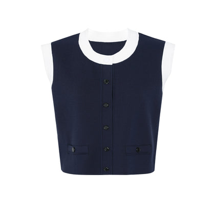 lyuba Two Tone Cropped Sleeveless Cardigan & Knit Skirt