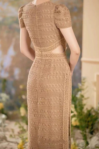 sharon appliqué hollow maxi dress in brown