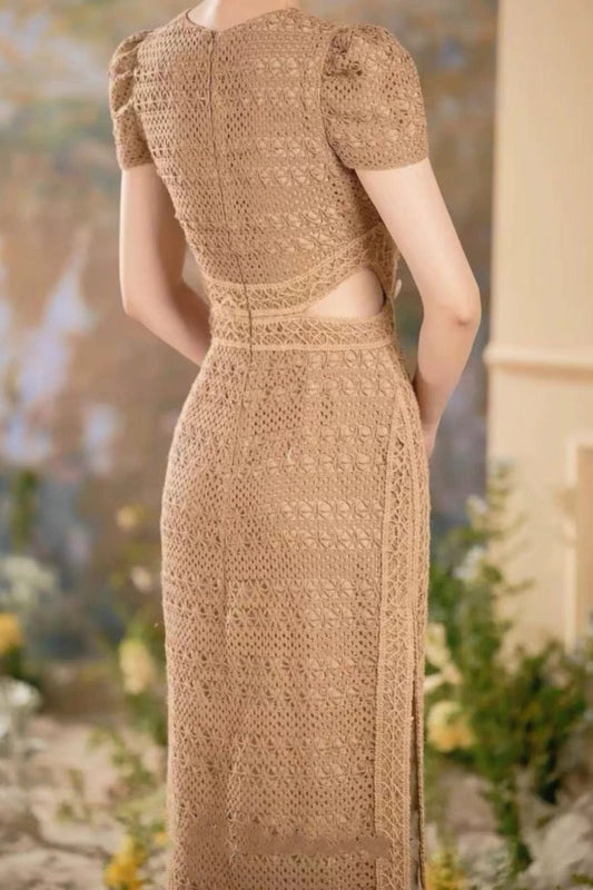 sharon appliqué hollow maxi dress in brown