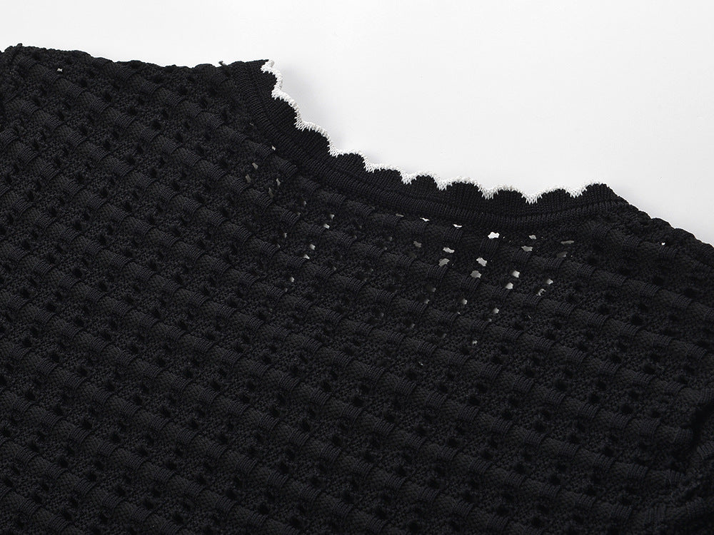 simona hollow knit Mini dress in black
