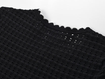 simona hollow knit Mini dress in black