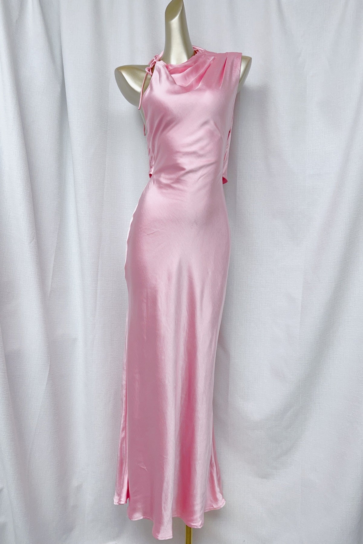 sleeveless backless satin maxi dress in pink