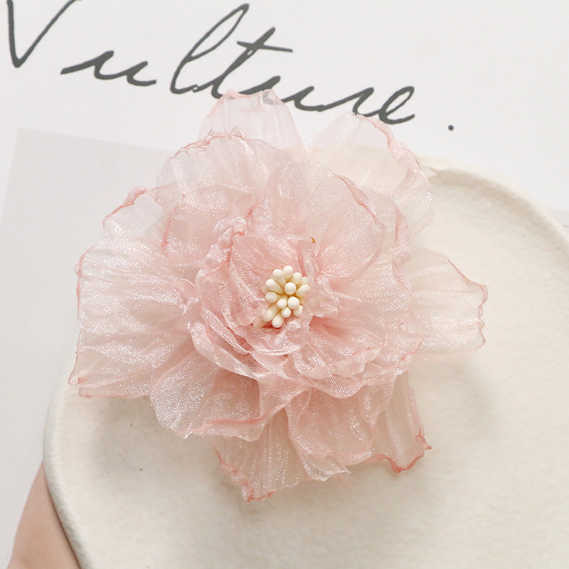 Photography: Princess hair accessories, lightweight organza, peach pink floral DIY, handmade mesh hair tie, claw clip, women's clothing accessories